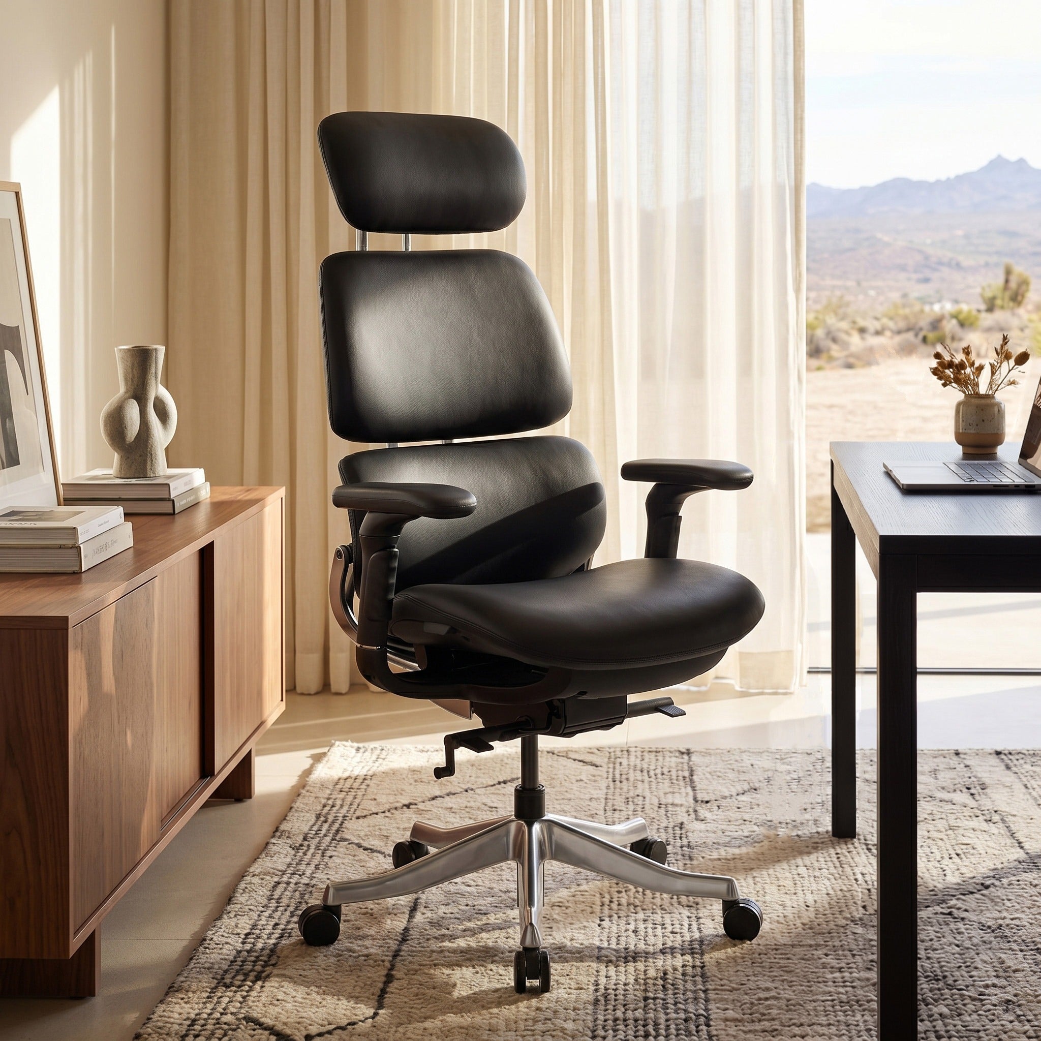Ergonomic Executive Office Chair - PU Leather 4D Armrests Self-Adapting