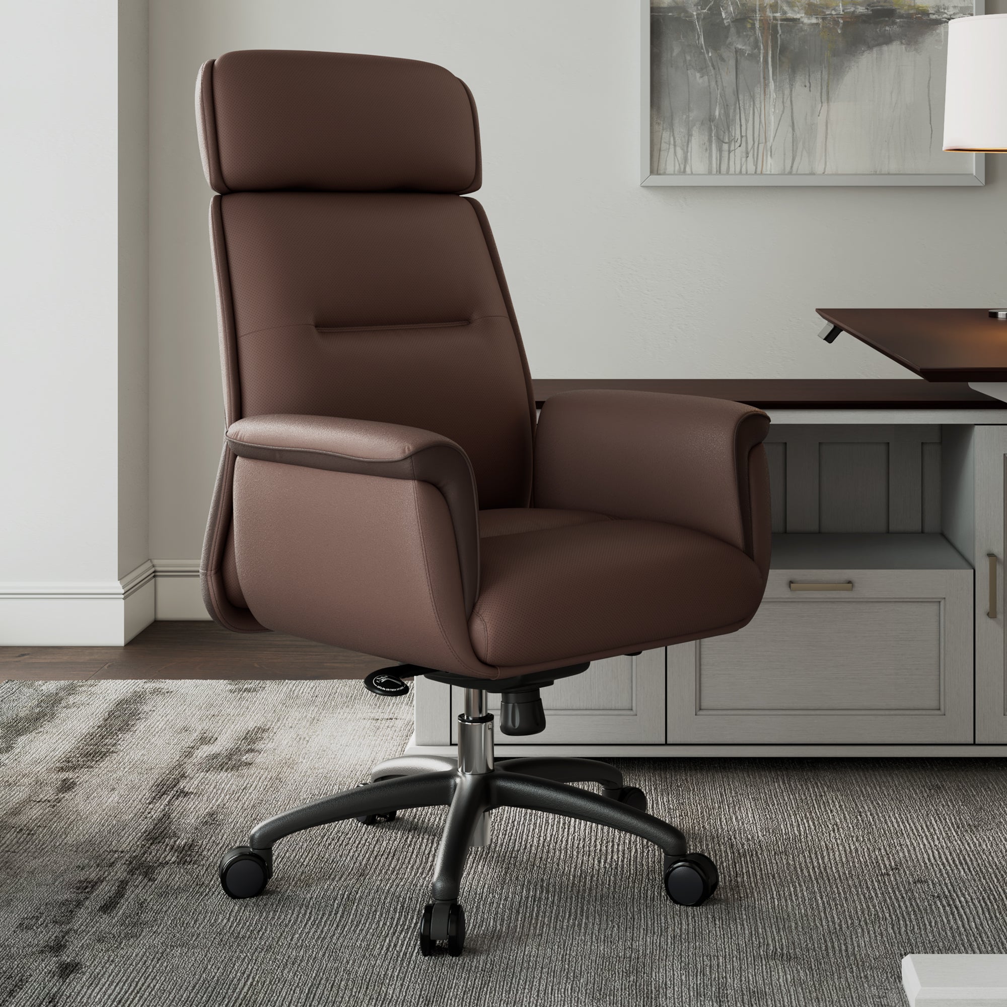 Microfiber Leather Executive Office Chair with Adjustable Headrest