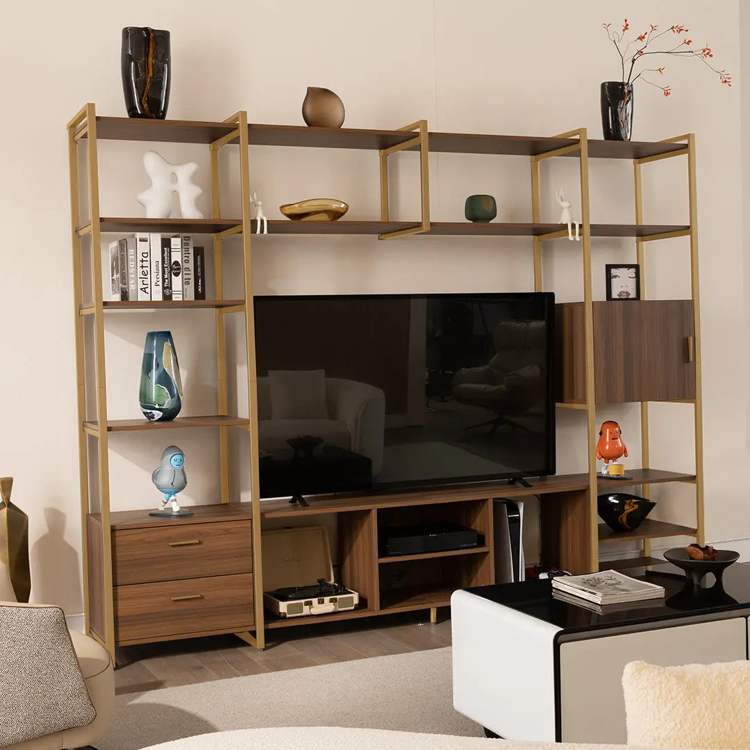 Modern TV Stand with Storage Cabinet and Book Shelves