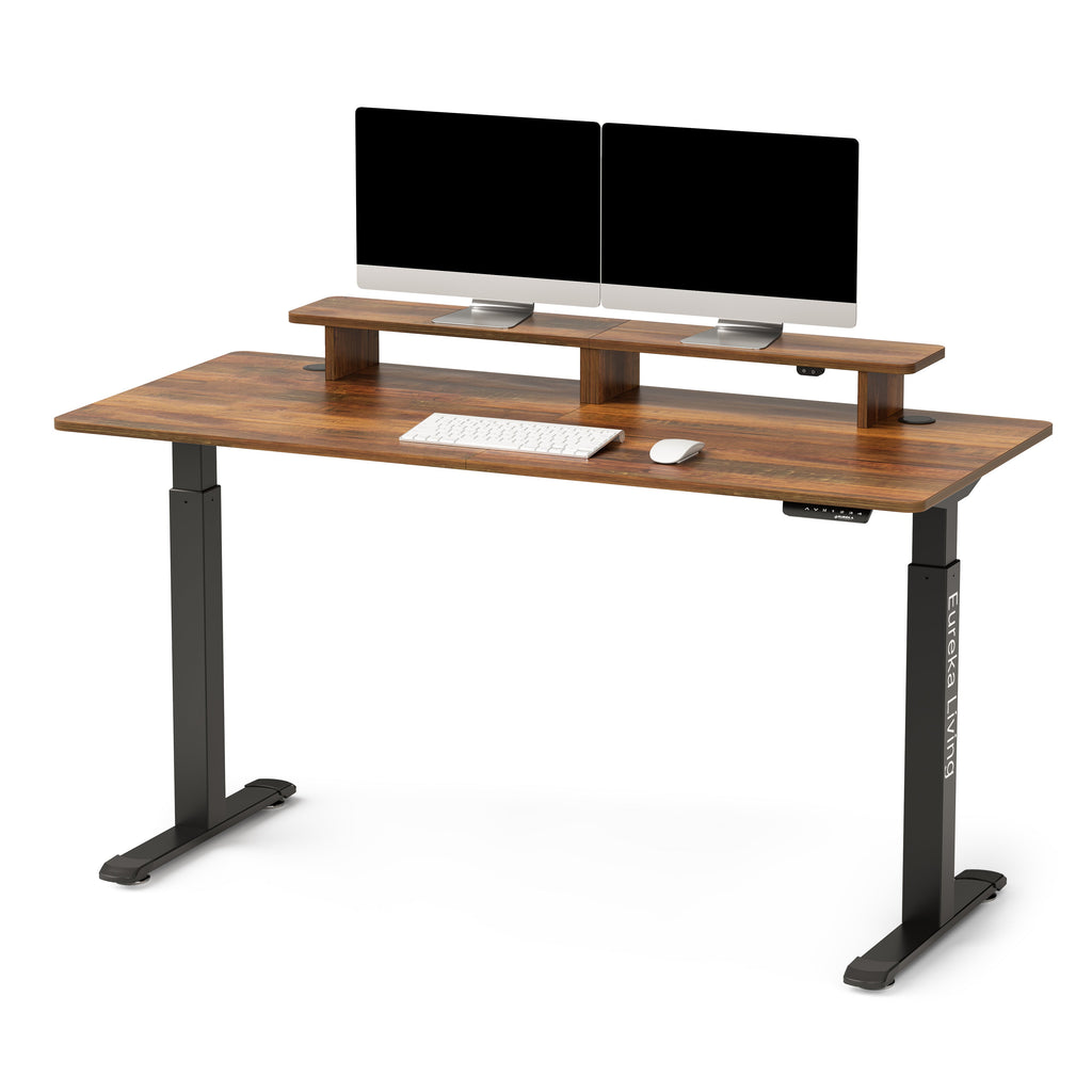 63x29 Walnut Height Adjustable Standing Desk with RGB Monitor Stand