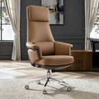 Genuine Leather Executive Office Chair - Leather & Metal Luxury