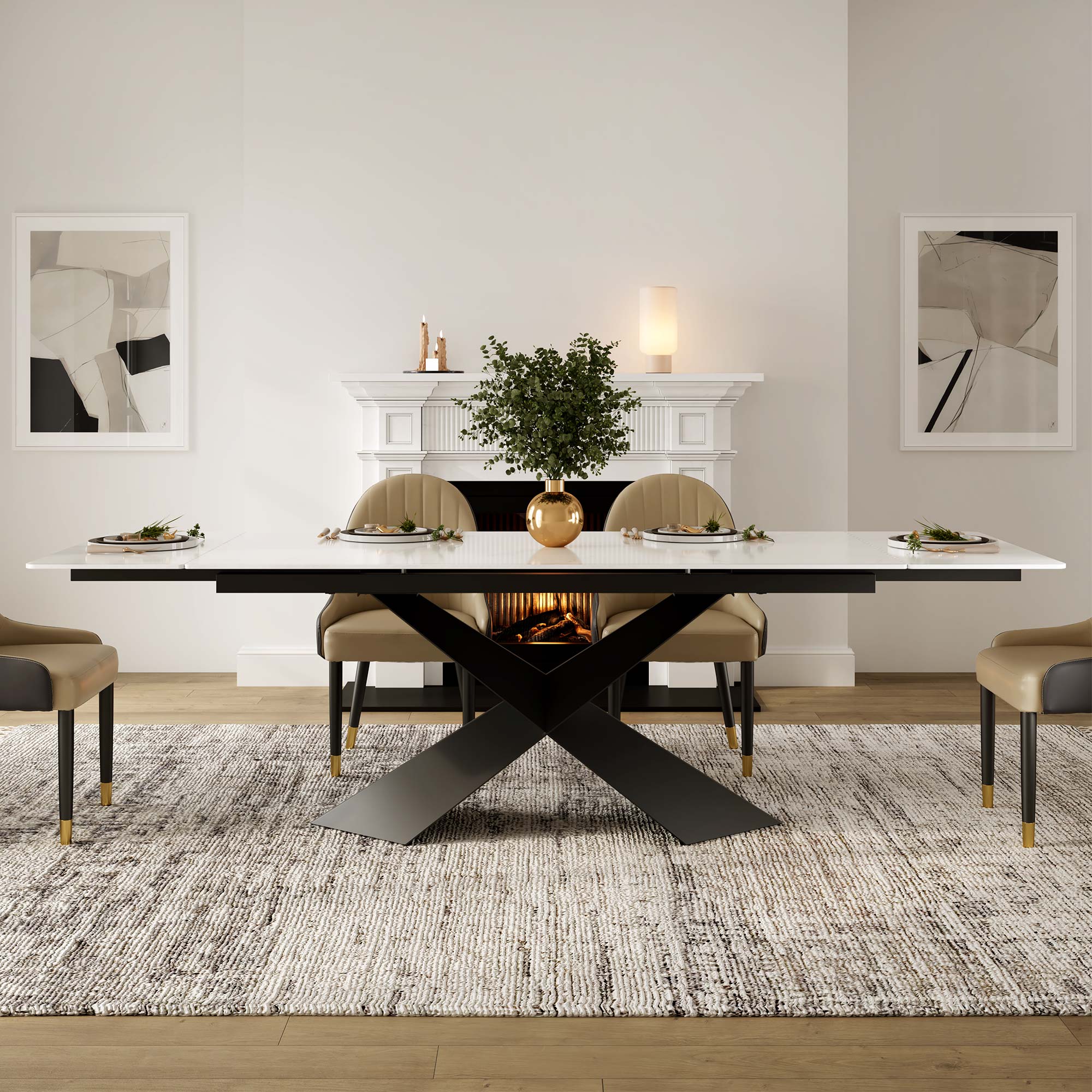 Oval Dining Table with Upholstered Bench, Gray