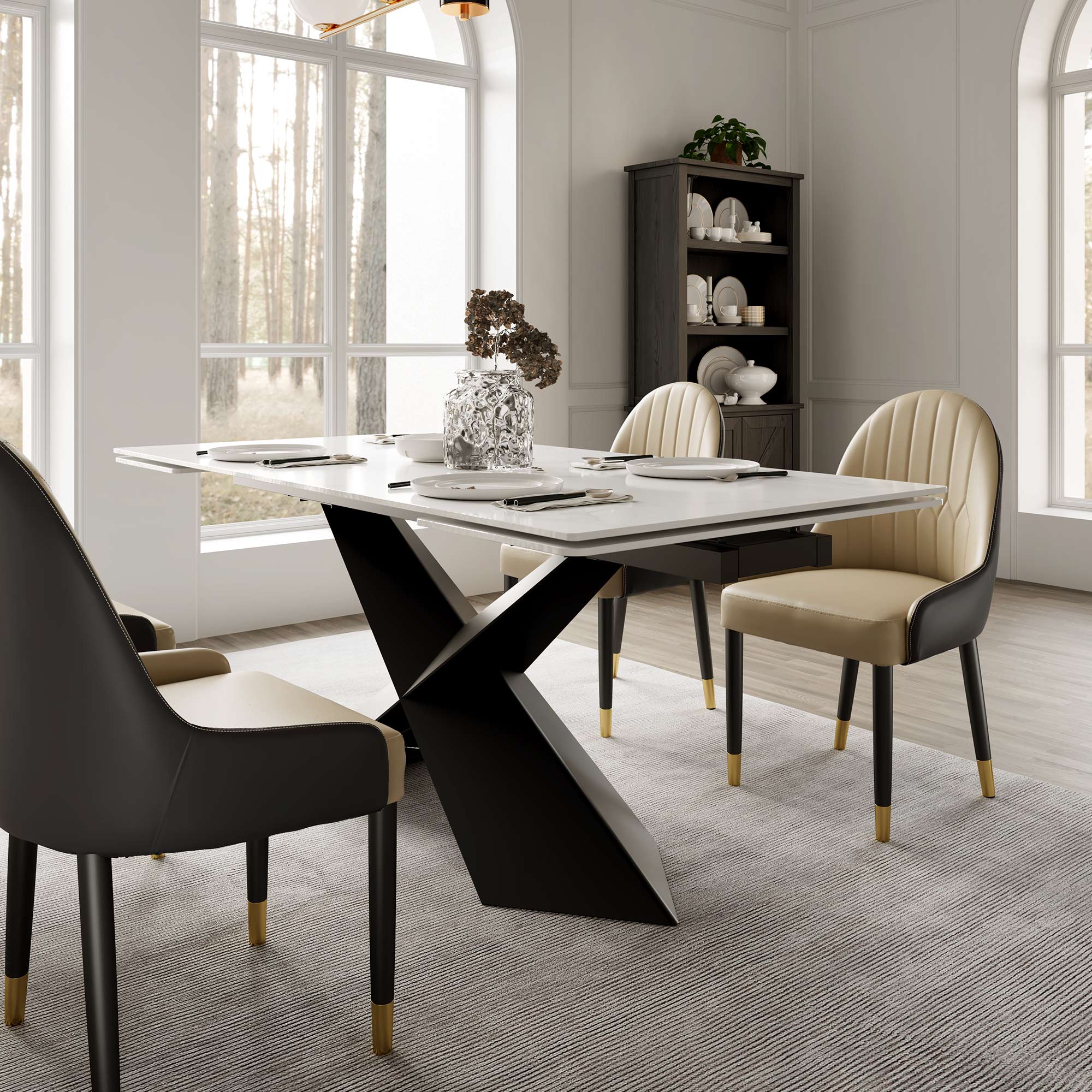 Oval Dining Table with Upholstered Bench, Gray