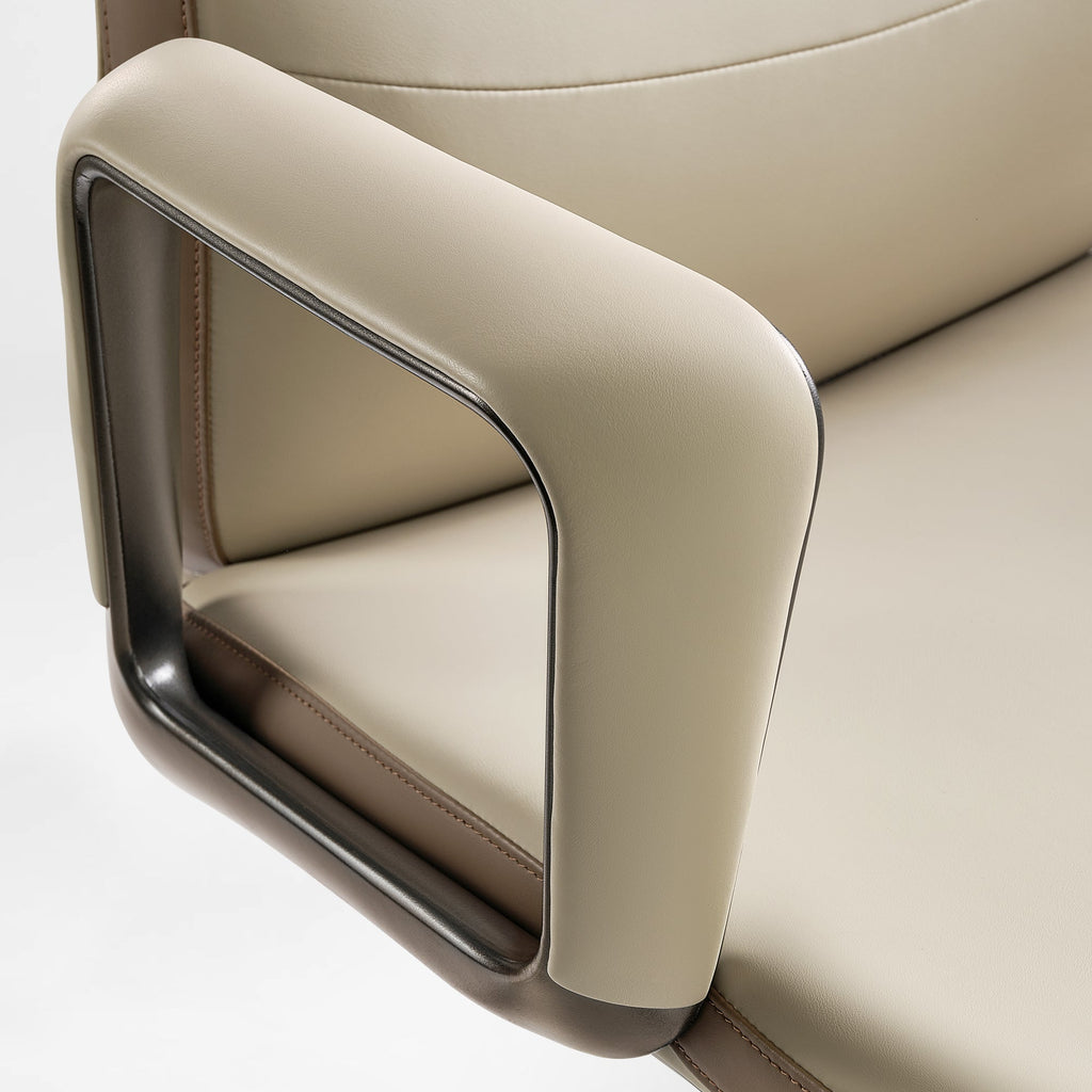 Solid Wood Arm Task Office Chair - Retro PU Leather