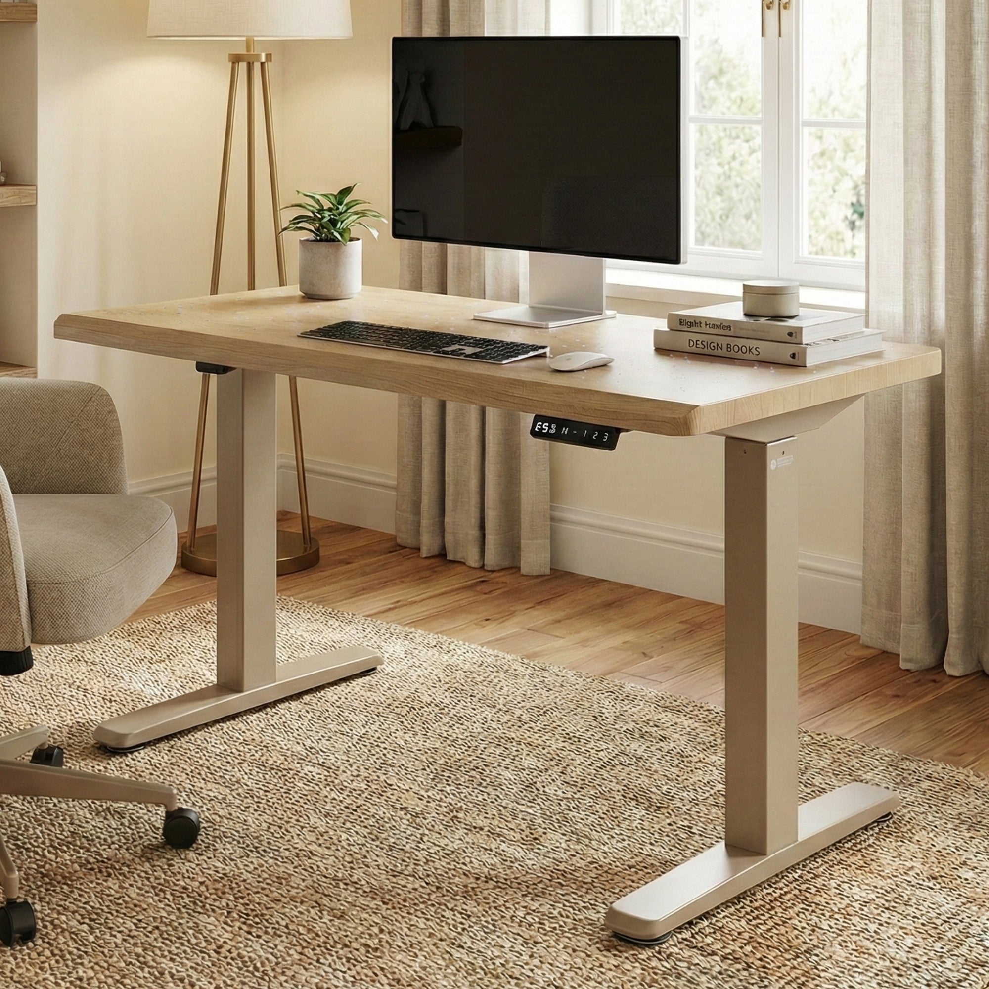 Electric Standing Desk with Wireless Charging and USB Hub, White