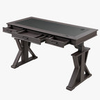 60x26 Height Adjustable Executive Standing Desk, Oak and Black Leather