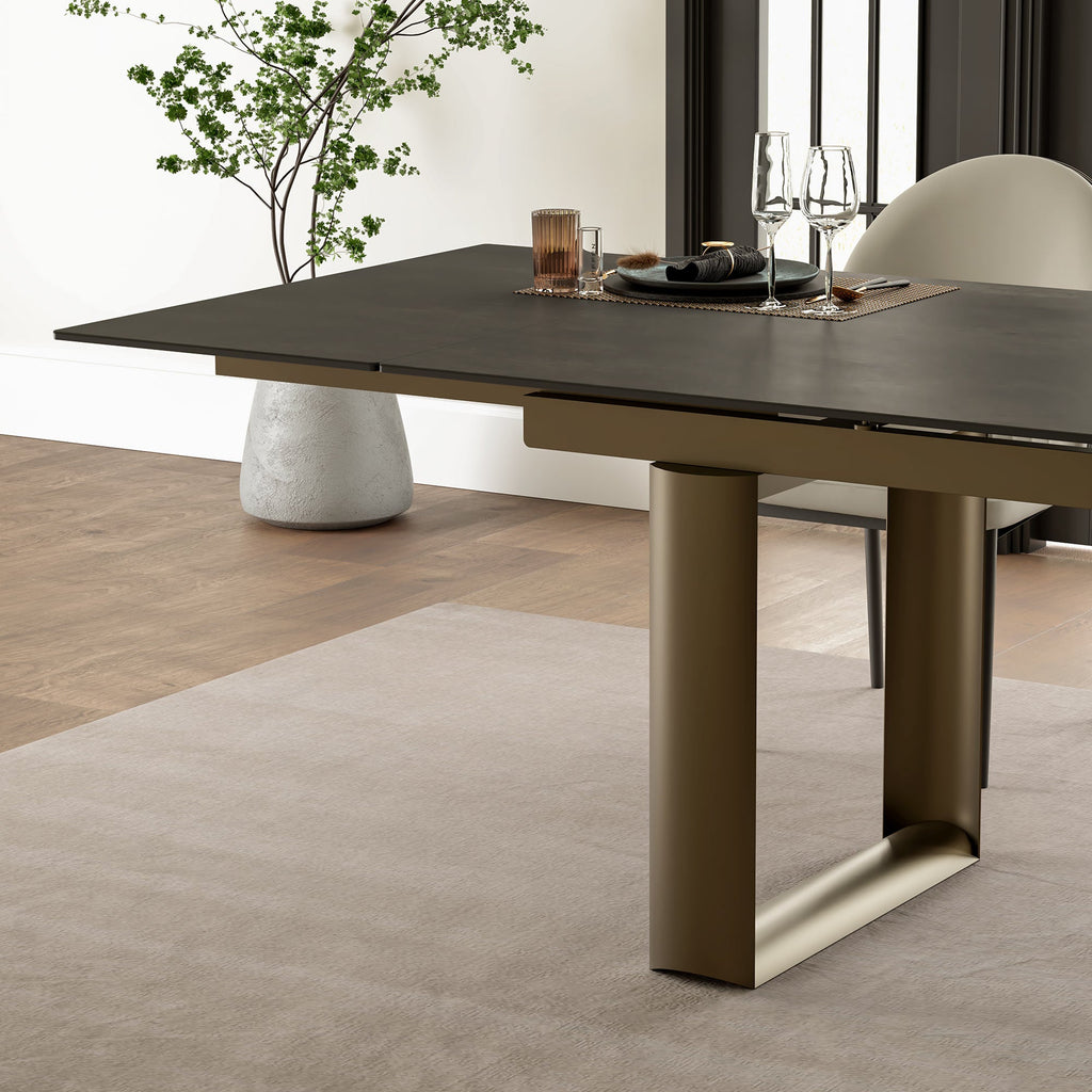 Round Marble-Top Dining Table, White and Gold