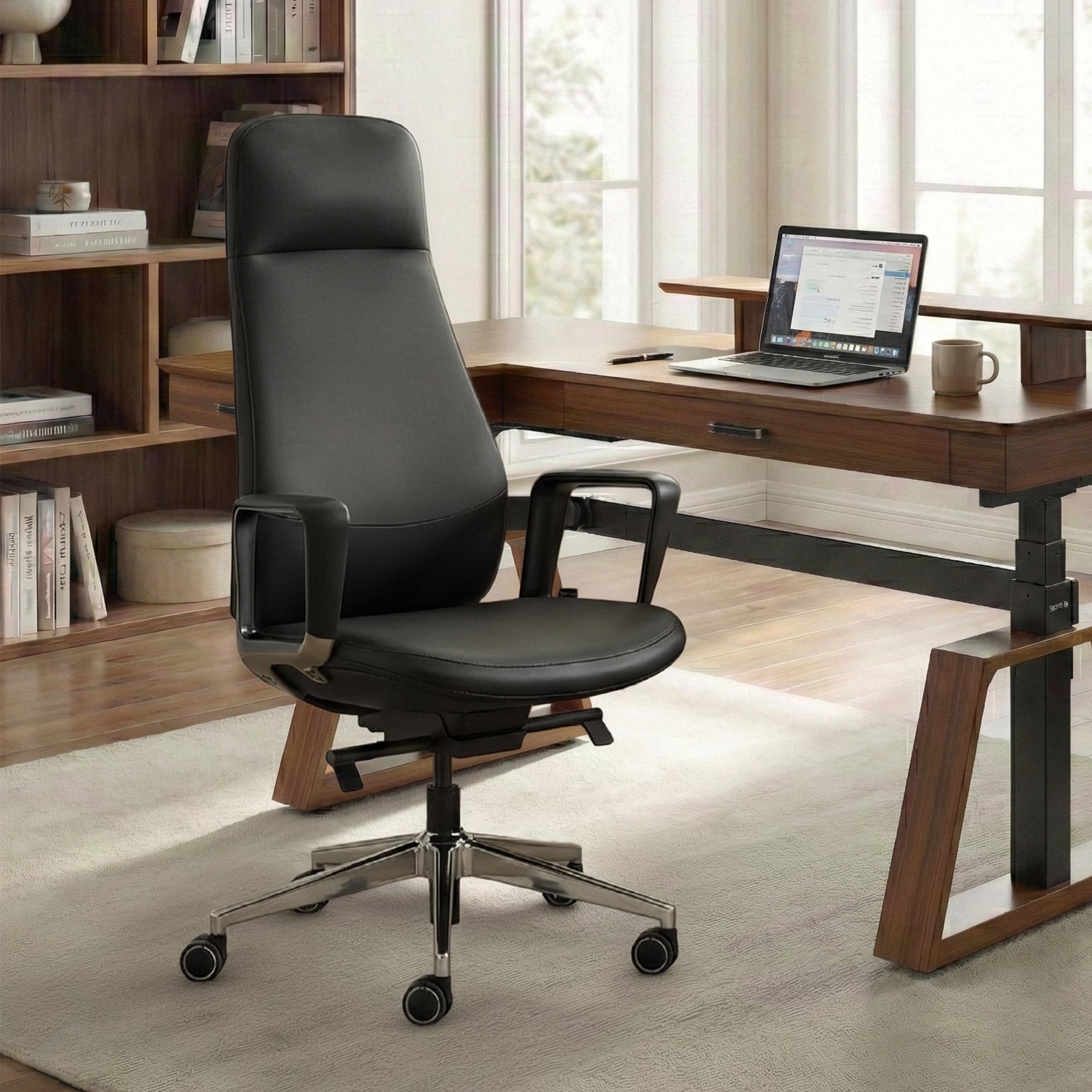 Solid Wood Arm Task Office Chair - Retro PU Leather