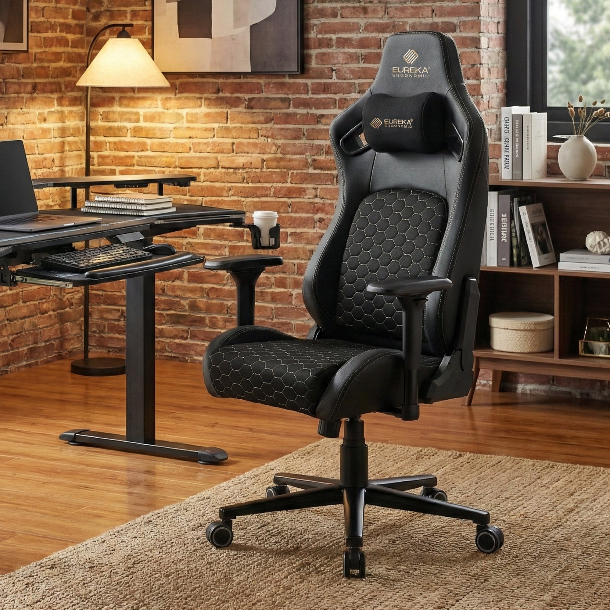 Ergonomic Gaming Chair with Footrest, Black and Yellow