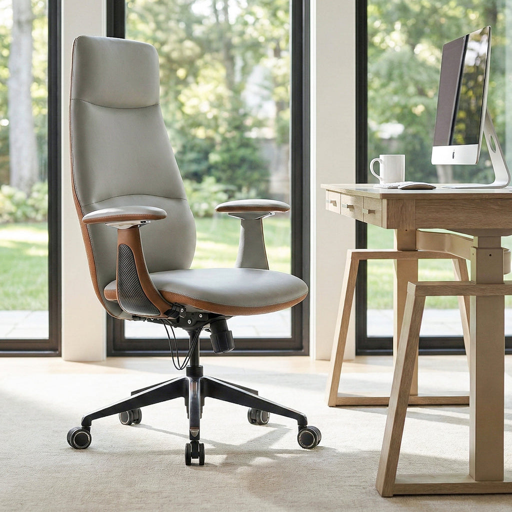 Faux Leather Executive Office Chair - Segmented Back Natural Curve