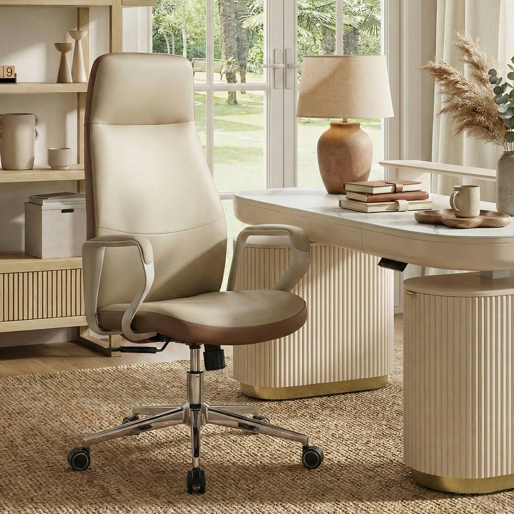 Faux Leather Executive Ergonomic Office Chair - Contoured Spine Support