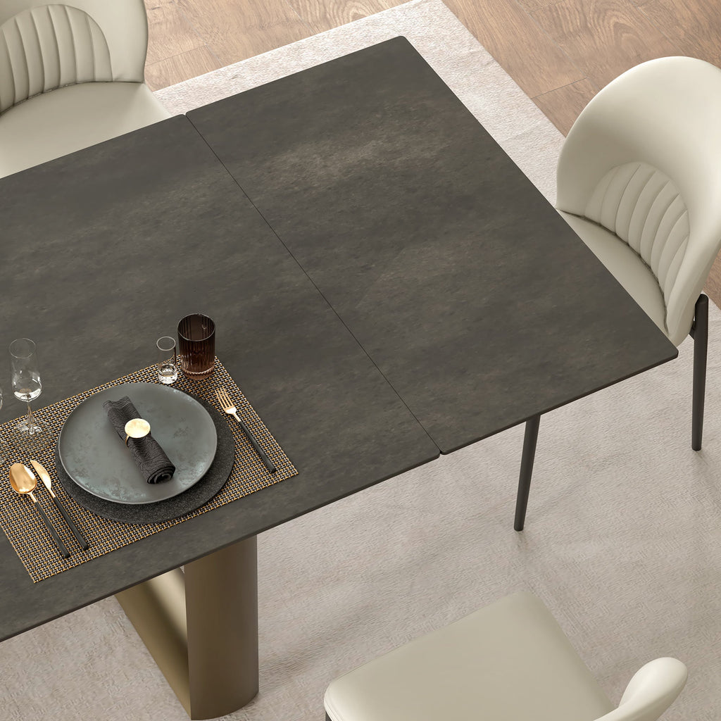 Round Marble-Top Dining Table, White and Gold