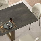 Round Marble-Top Dining Table, White and Gold