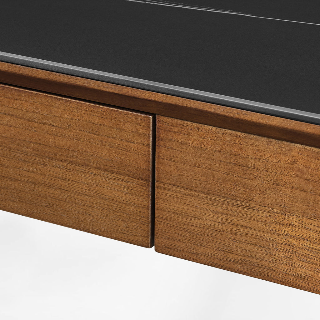 63x29 Executive Height Adjustable Standing Desk with Walnut Desktop and Drawers