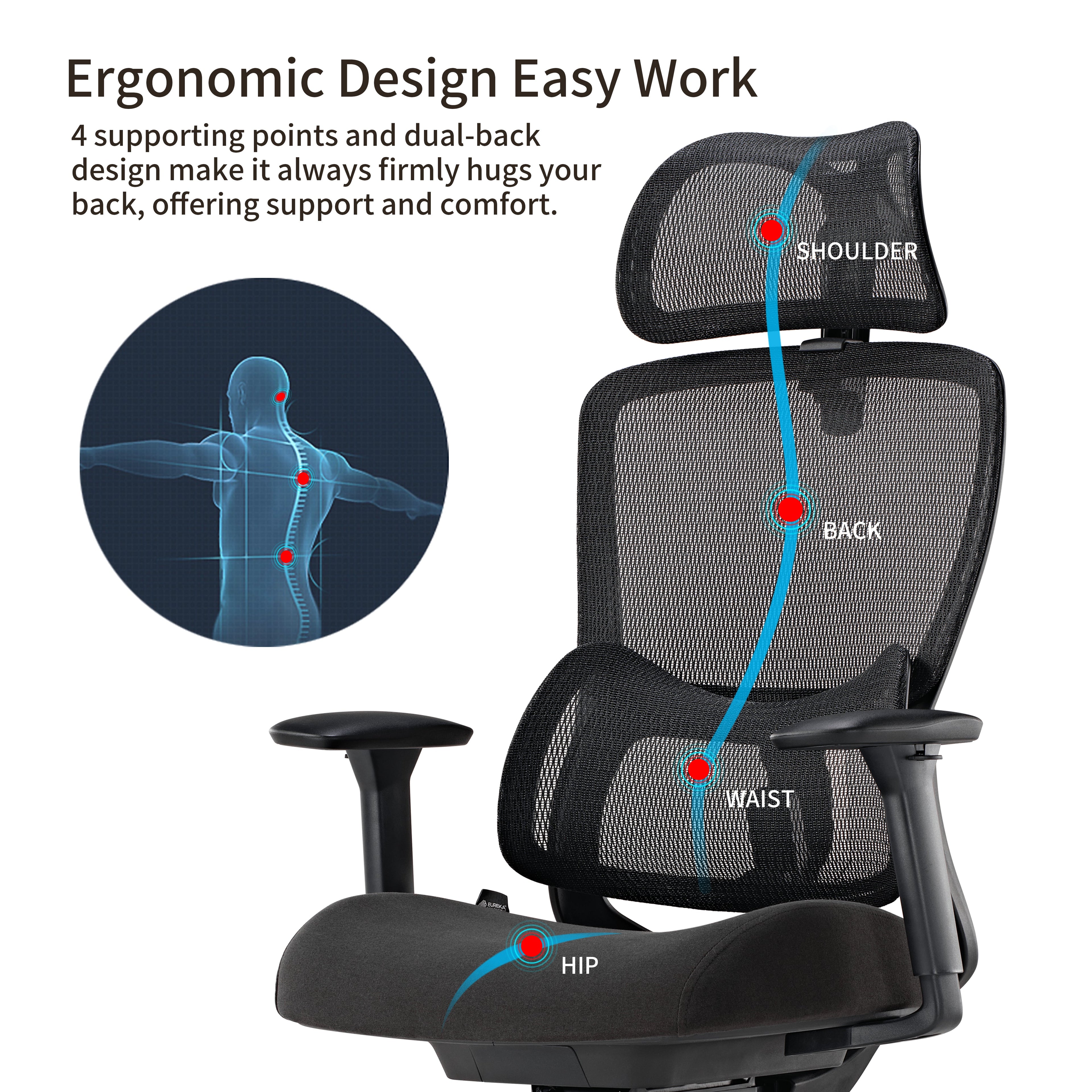 Ergonomic Office Chair - 3D Adaptive Lumbar Support Adjustable