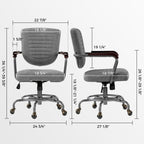 Retro PU Leather Task Office Chair - Solid Wood Arms