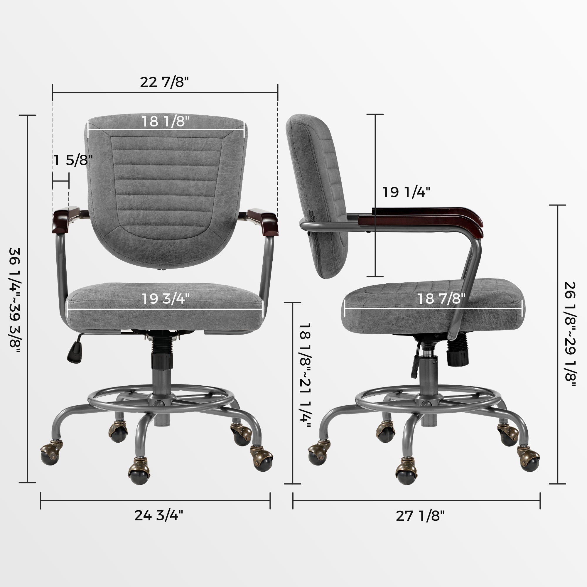 Retro PU Leather Task Office Chair - Solid Wood Arms
