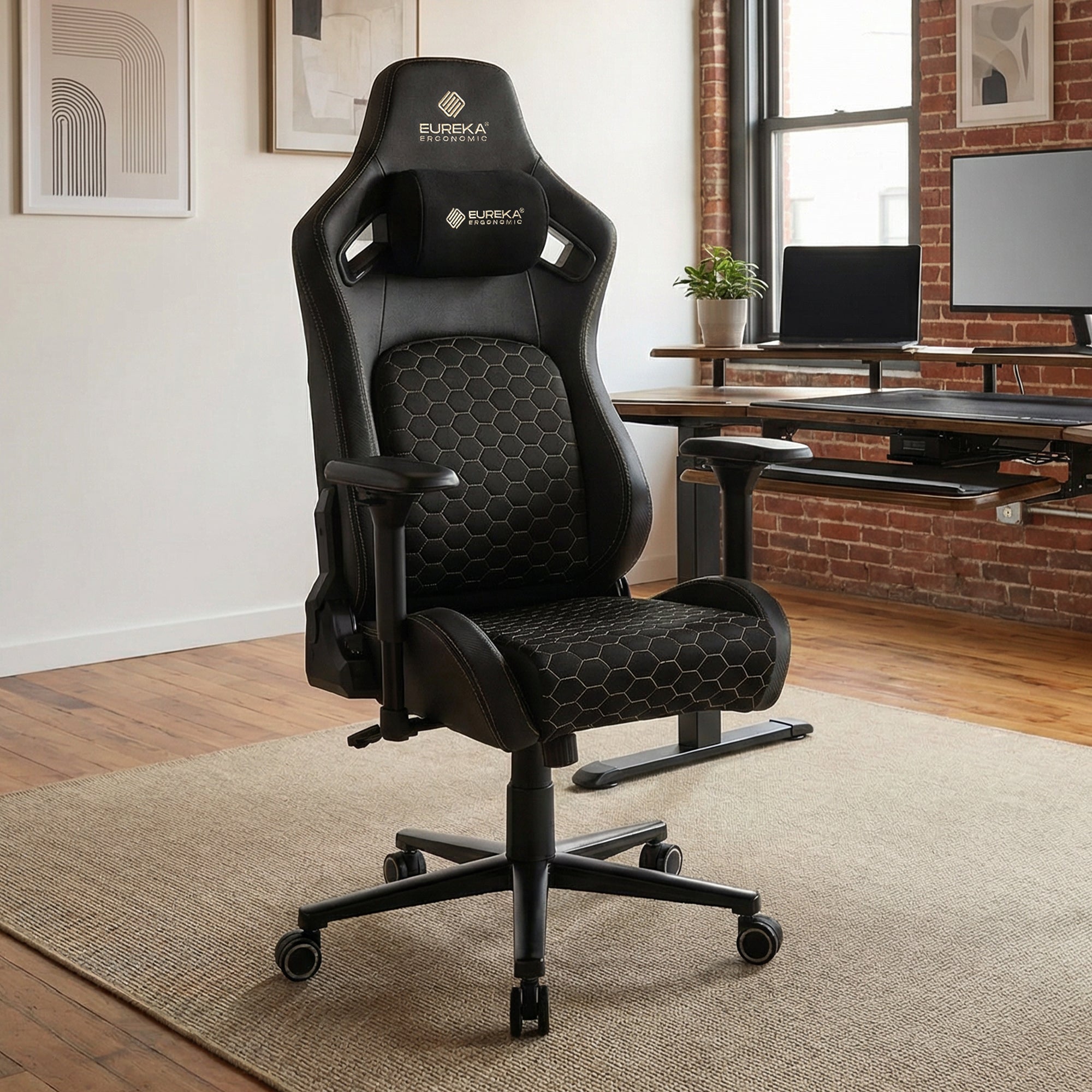 Ergonomic Gaming Chair with Footrest, Black and Yellow