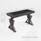 60x26 Height Adjustable Executive Standing Desk, Oak and Black Leather