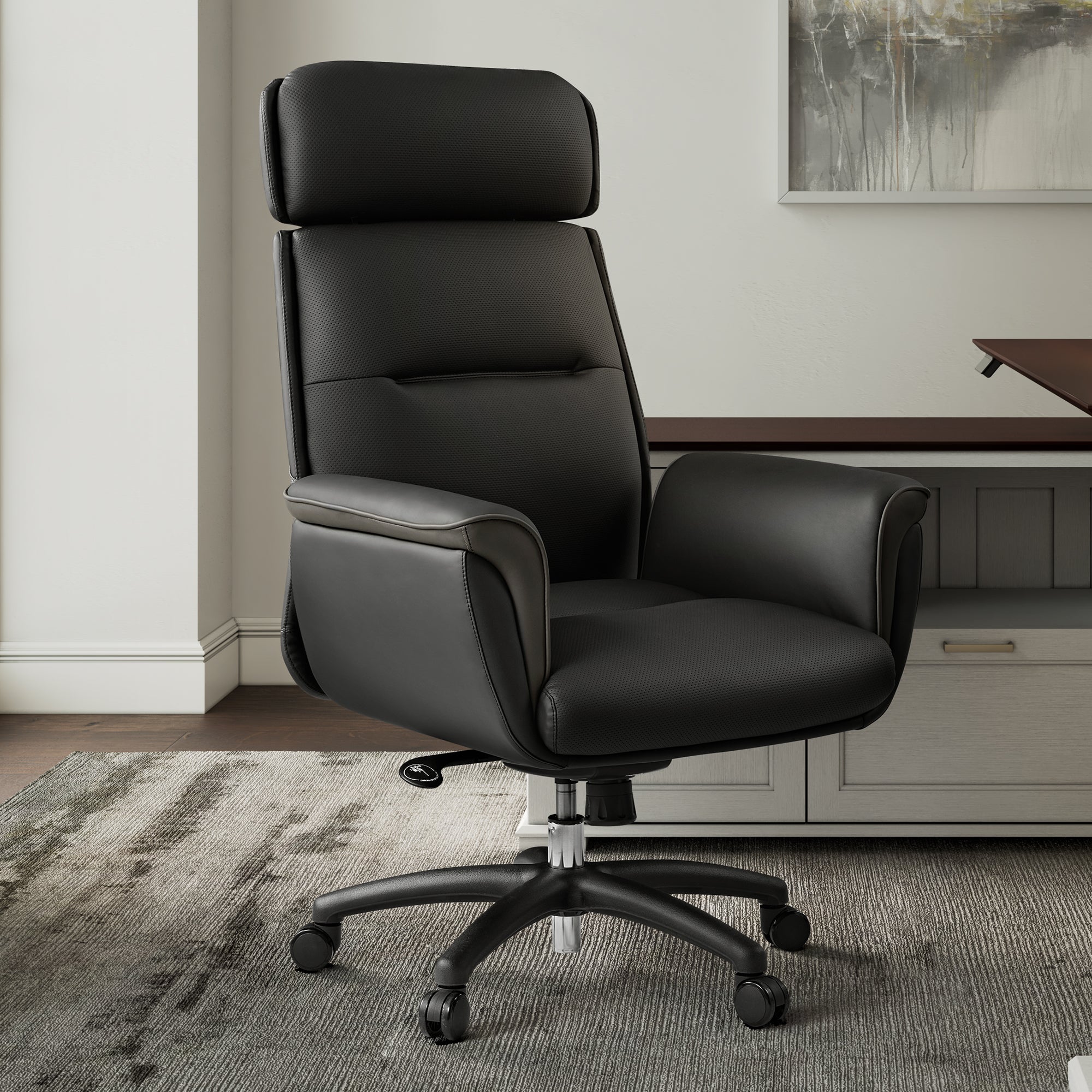 Microfiber Leather Executive Office Chair with Adjustable Headrest