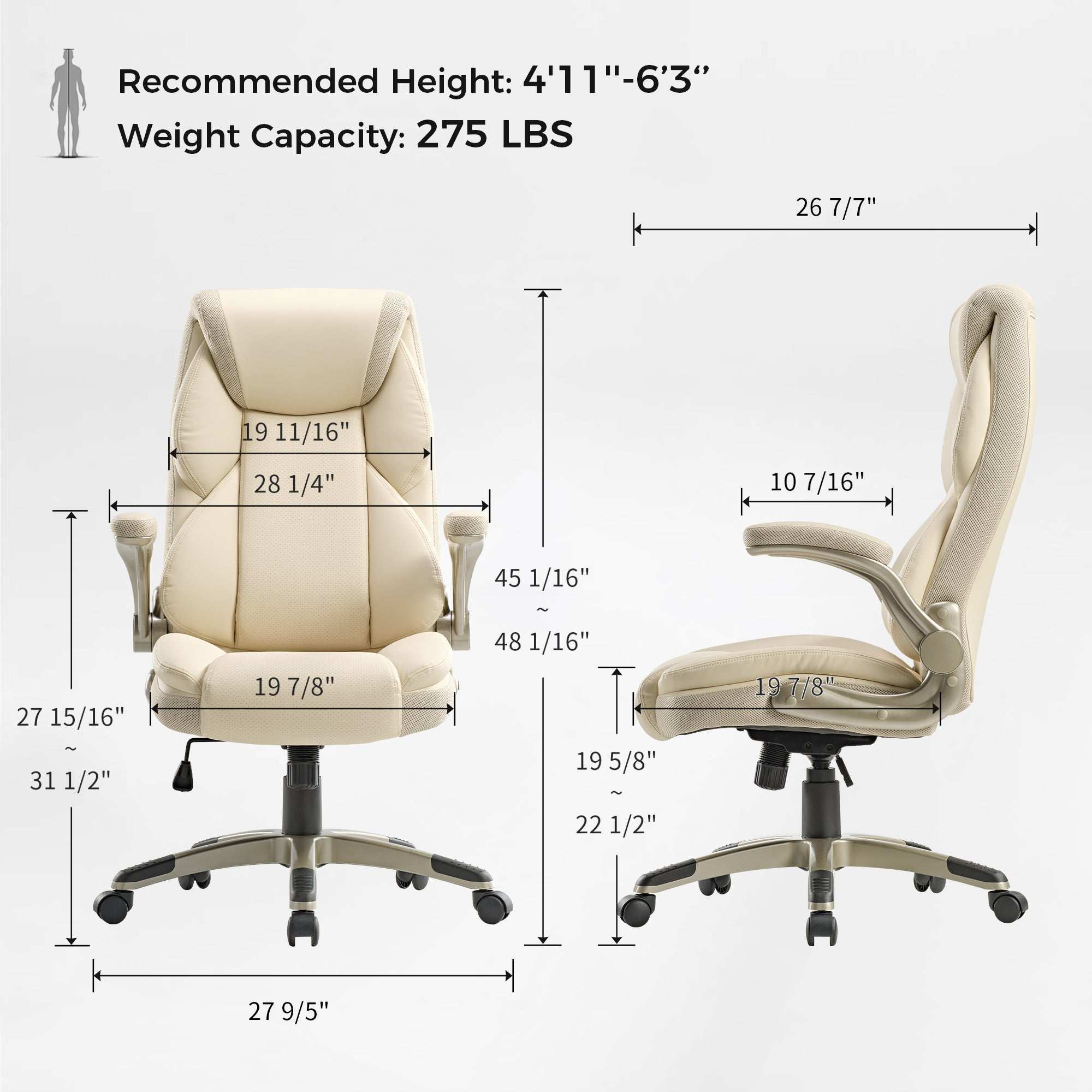 Faux Leather Home Office Chair - Ergonomic Cream