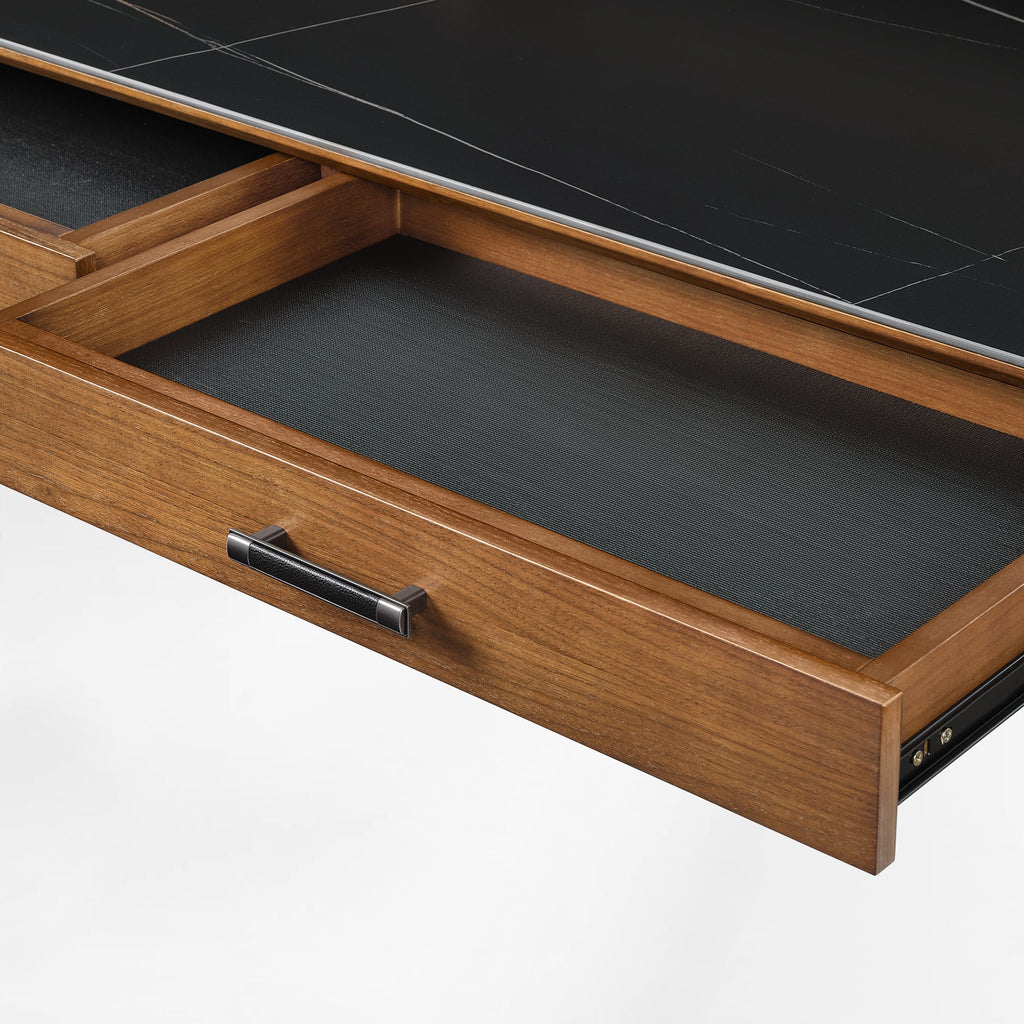 63x29 Executive Height Adjustable Standing Desk with Walnut Desktop and Drawers