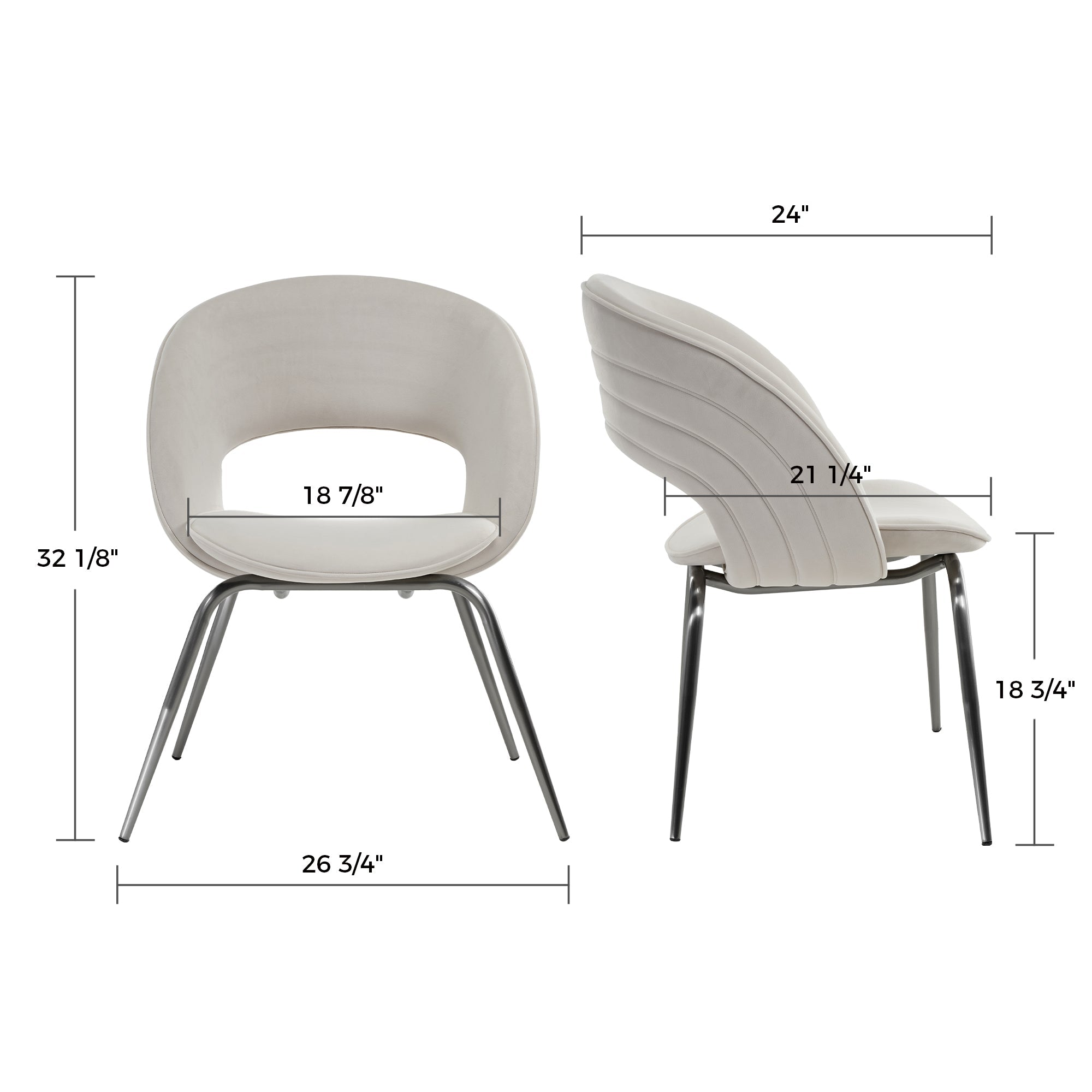 Velvet Dining Chair, Set of 1, Off-White