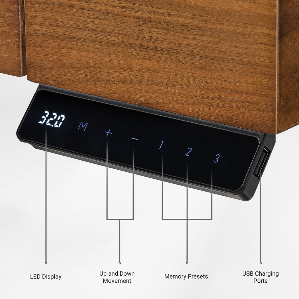 63x29 Executive Height Adjustable Standing Desk with Walnut Desktop and Drawers
