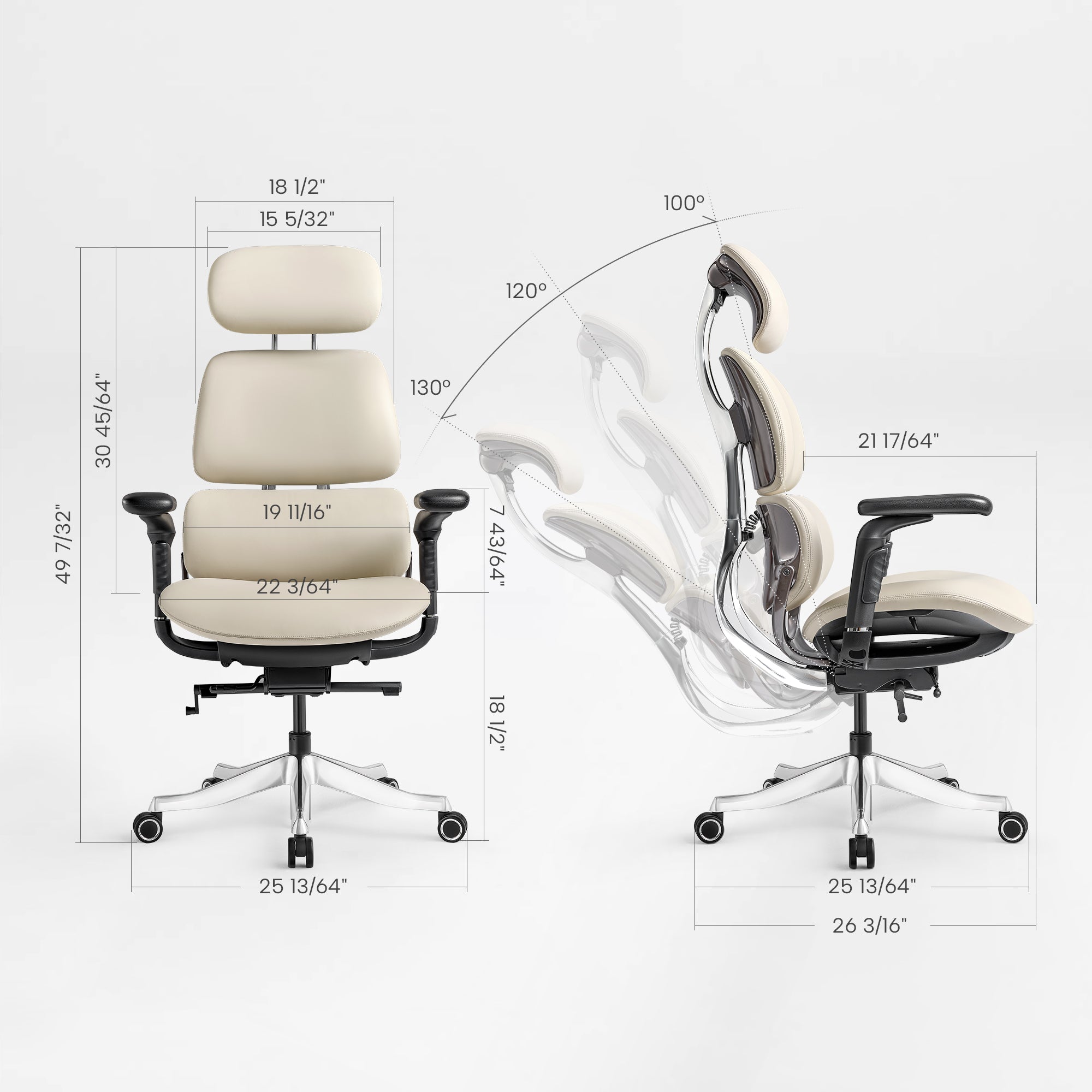 Ergonomic Executive Office Chair - PU Leather 4D Armrests Self-Adapting