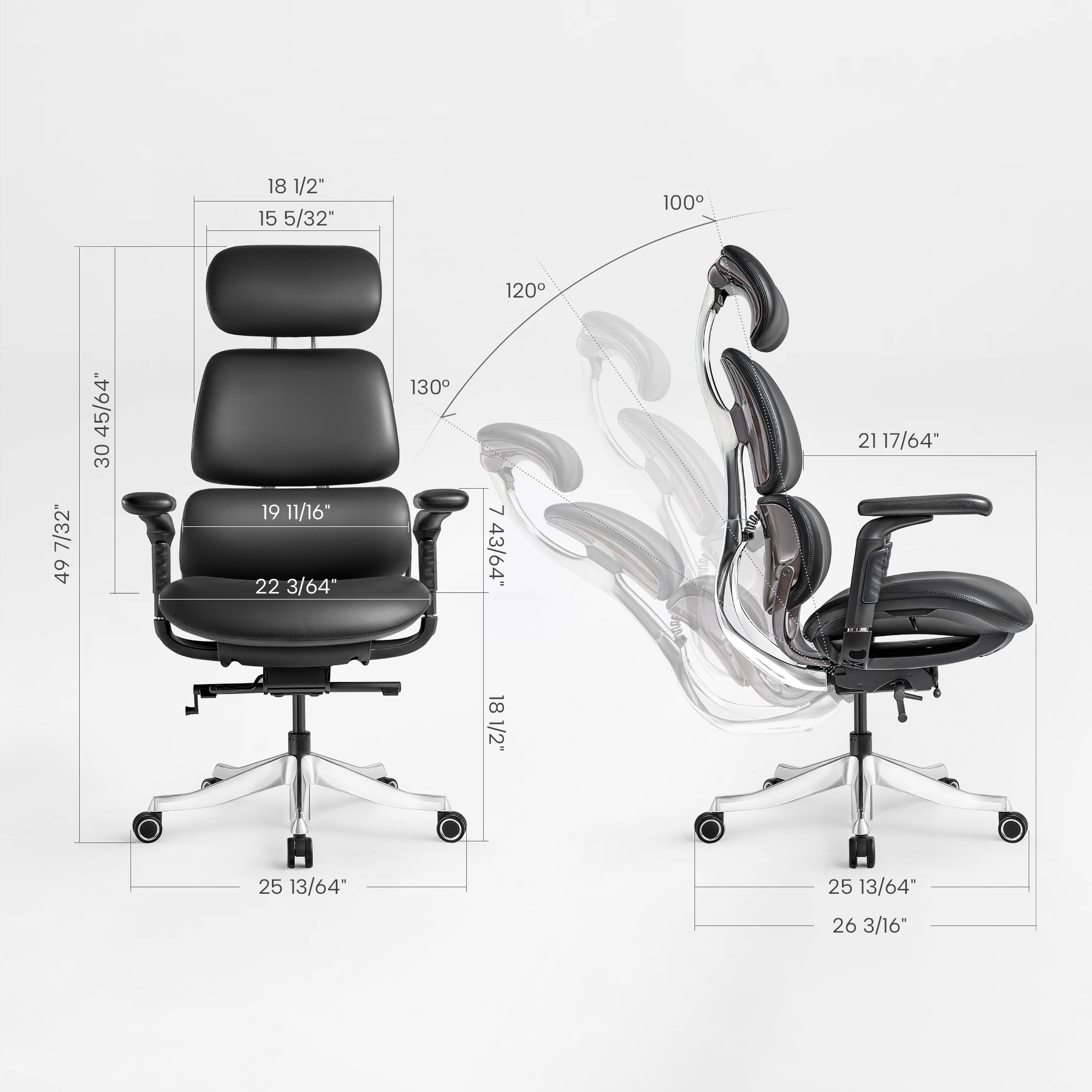 Ergonomic Executive Office Chair - PU Leather 4D Armrests Self-Adapting