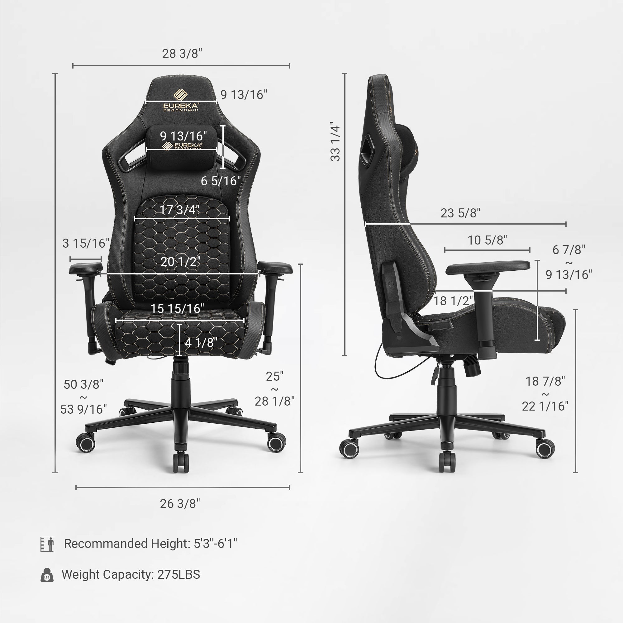 Ergonomic Gaming Chair with Footrest, Black and Yellow