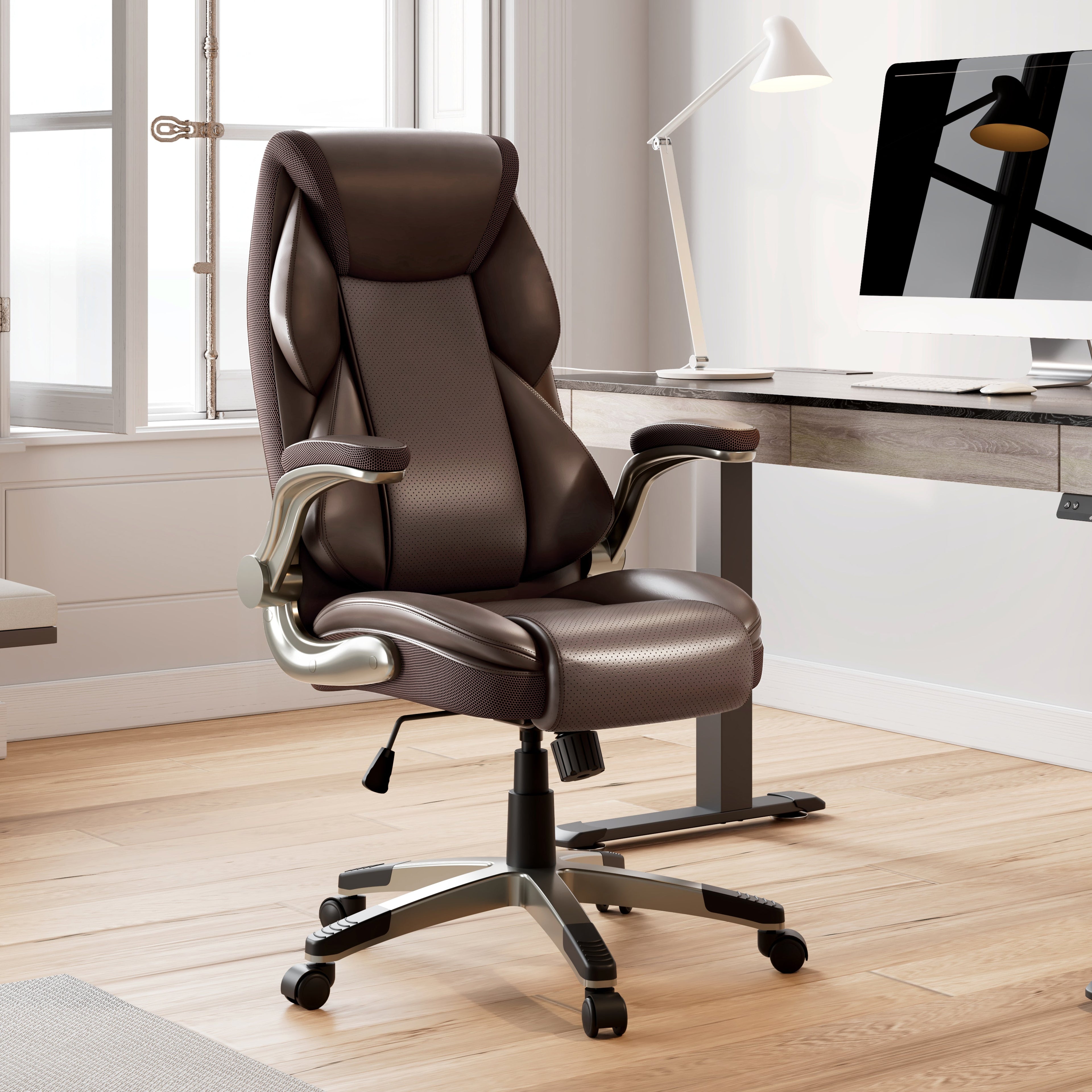 Faux Leather Home Office Chair - Ergonomic Cream