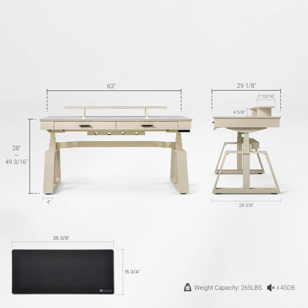 63x29 Executive Height Adjustable Standing Desk with Walnut Desktop and Drawers