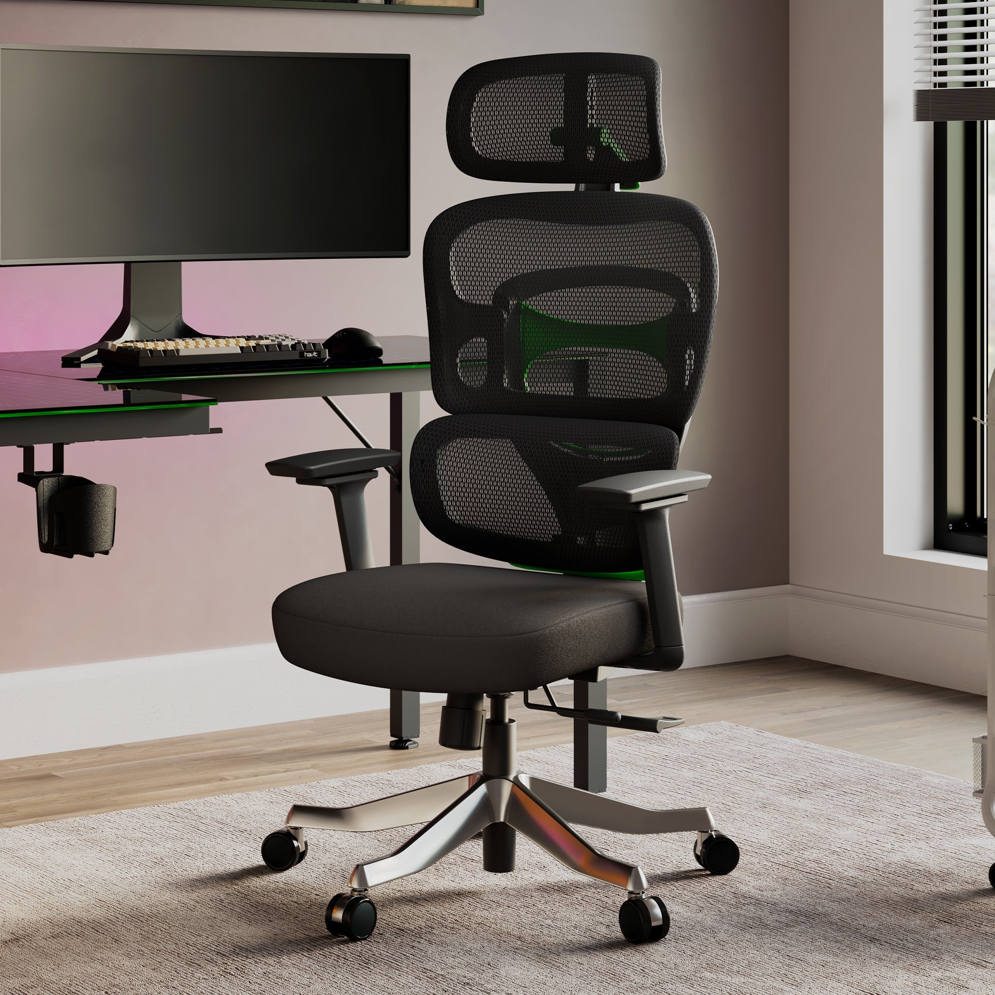 High-Back Mesh Office and Gaming Chair, Black