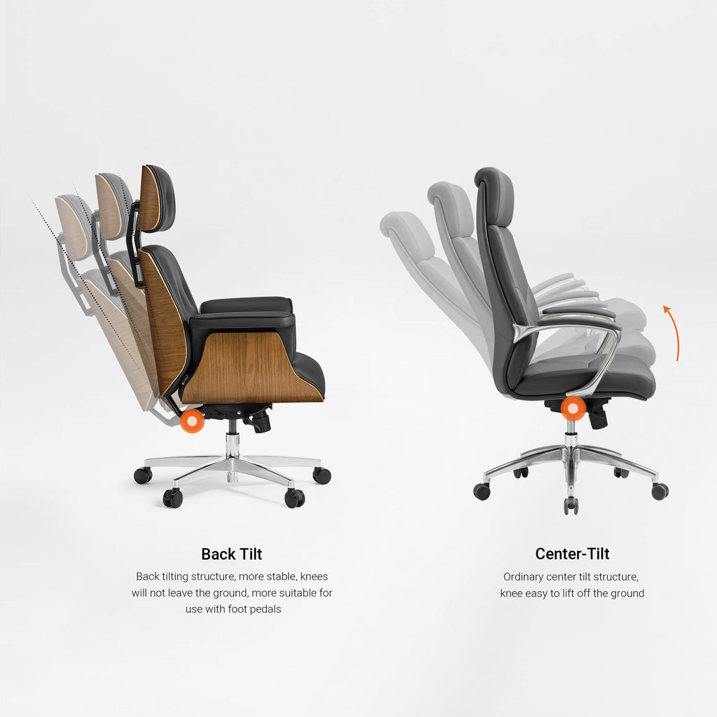 Genuine Leather Executive Office Chair - Classic Ergonomic Design