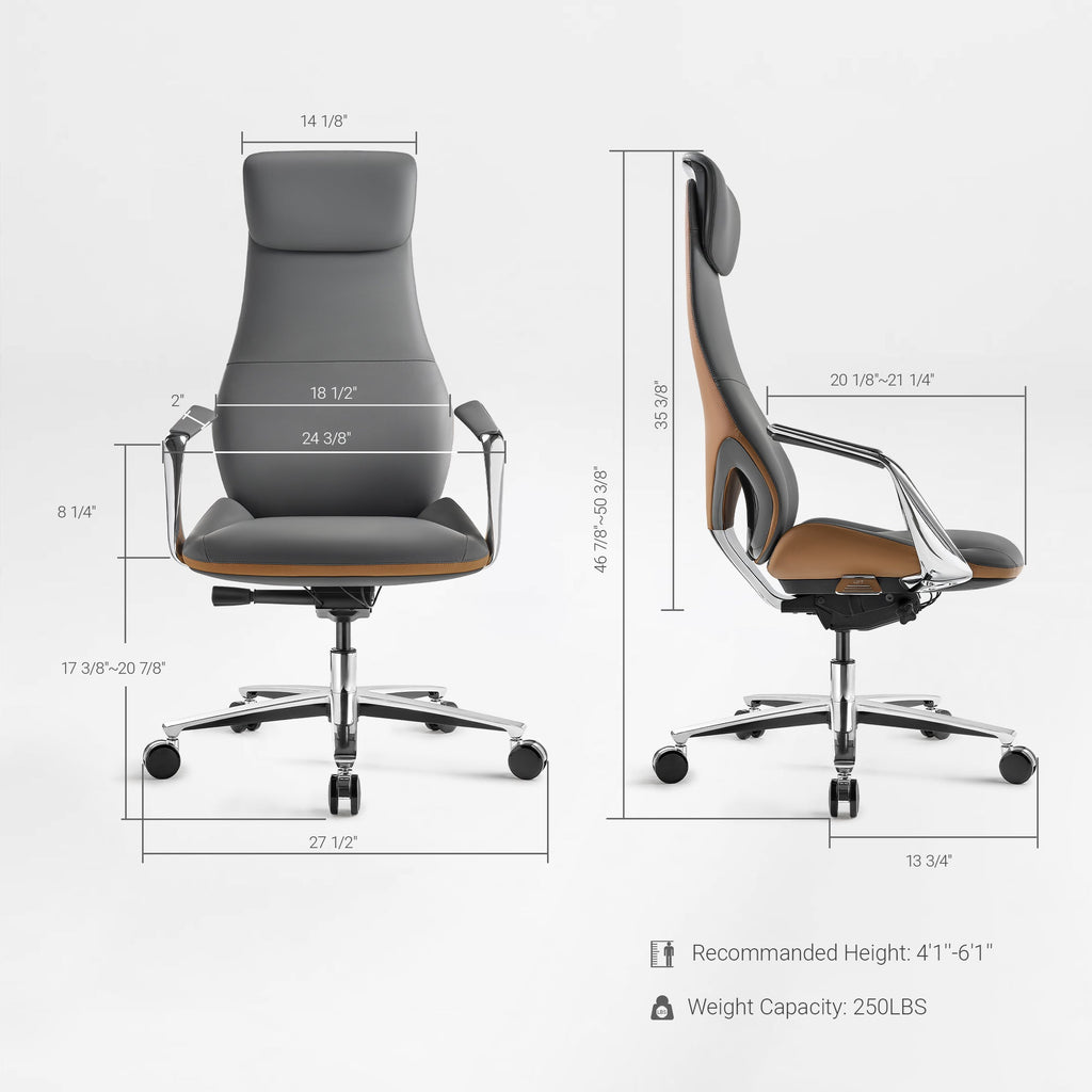 Genuine Leather Executive Office Chair - Butterfly Design High Back
