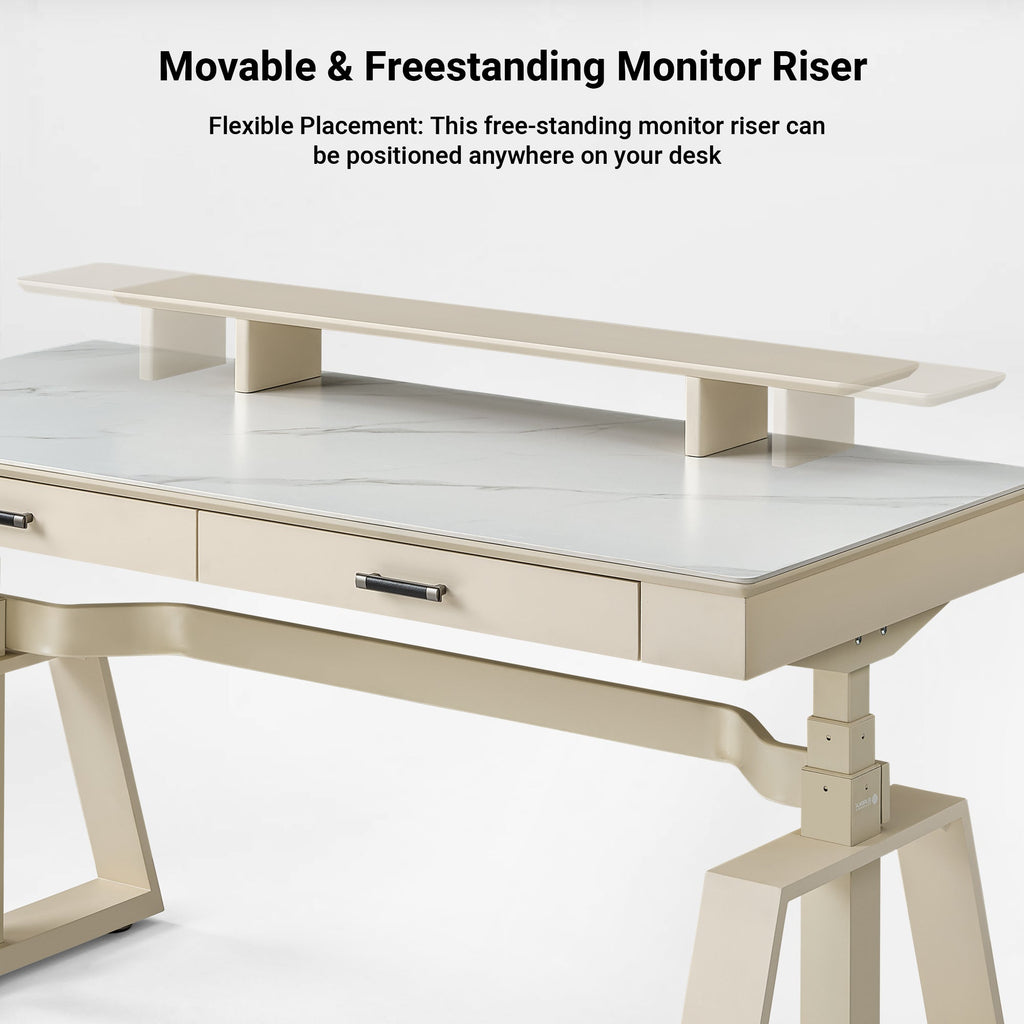 63x29 Executive Height Adjustable Standing Desk with Walnut Desktop and Drawers