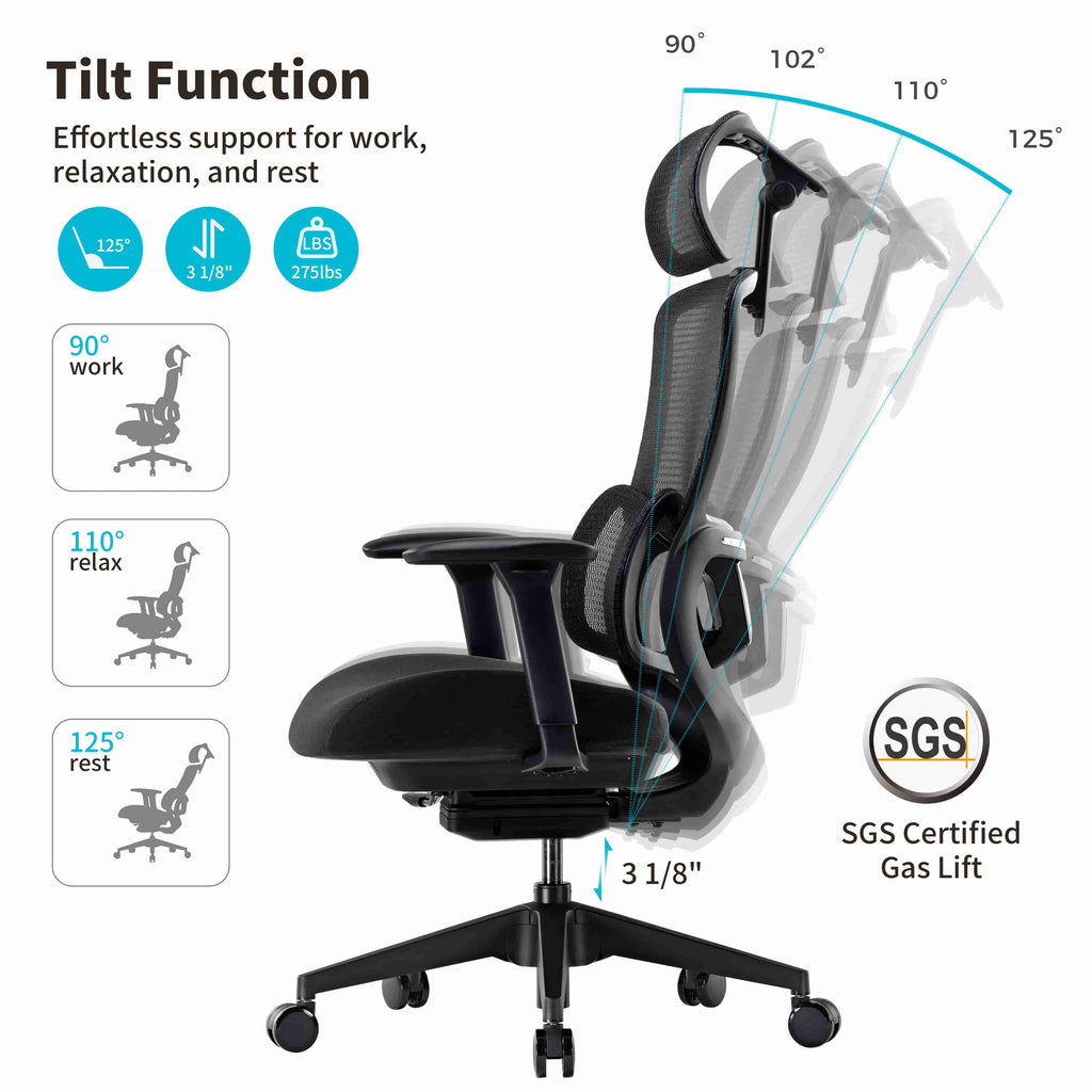 Ergonomic Office Chair - 3D Adaptive Lumbar Support Adjustable