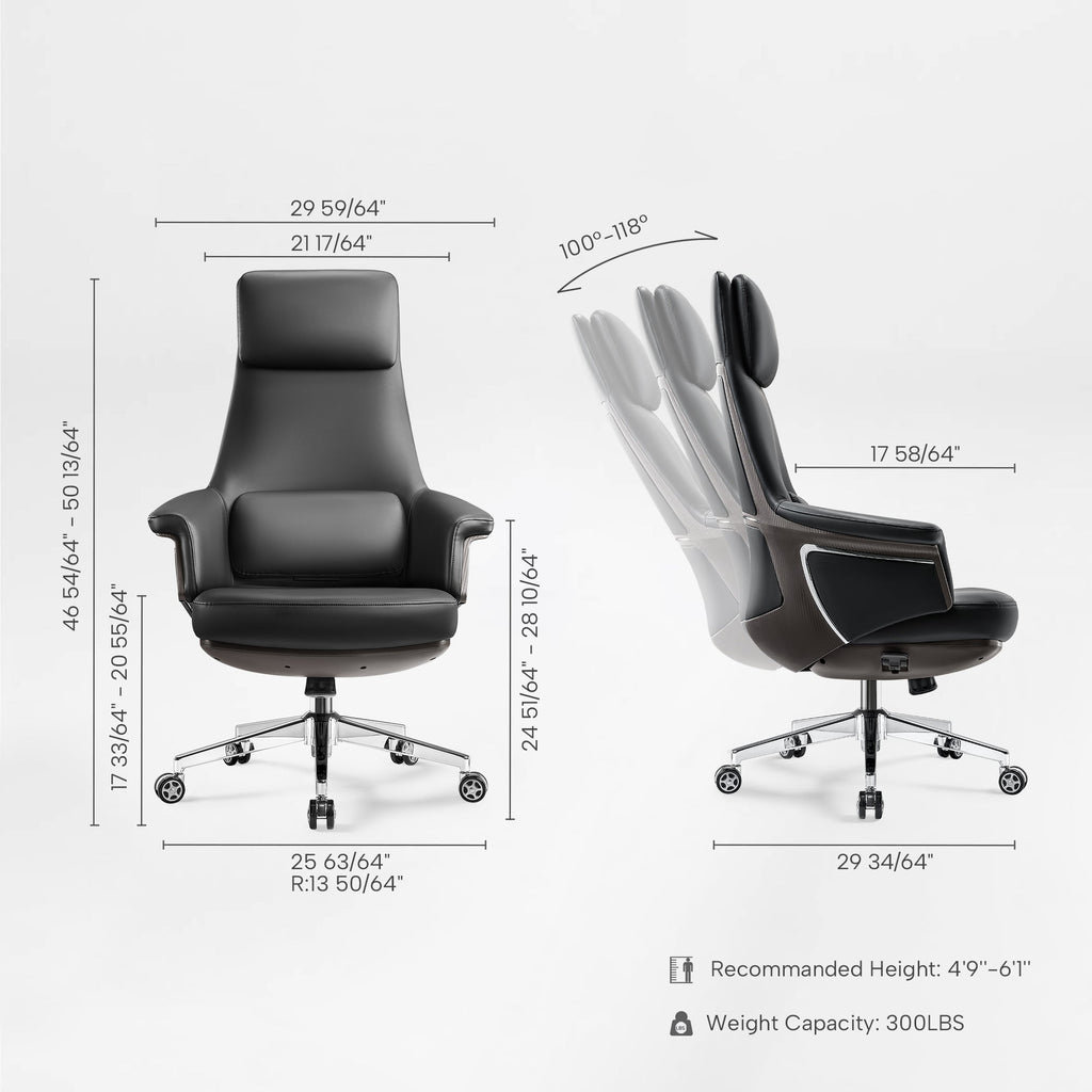 Genuine Leather Executive Office Chair - Leather & Metal Luxury