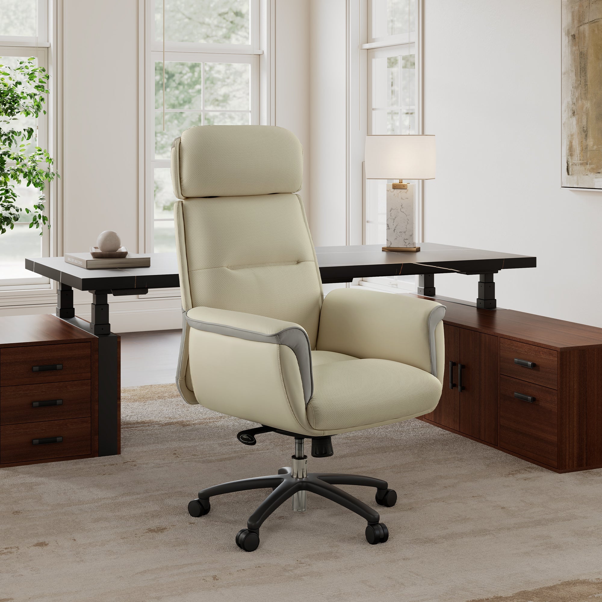 Microfiber Leather Executive Office Chair with Adjustable Headrest