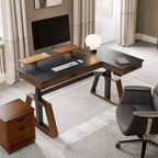63x23 L-Shaped Height Adjustable Executive Desk, Black and Gold Sintered Stone