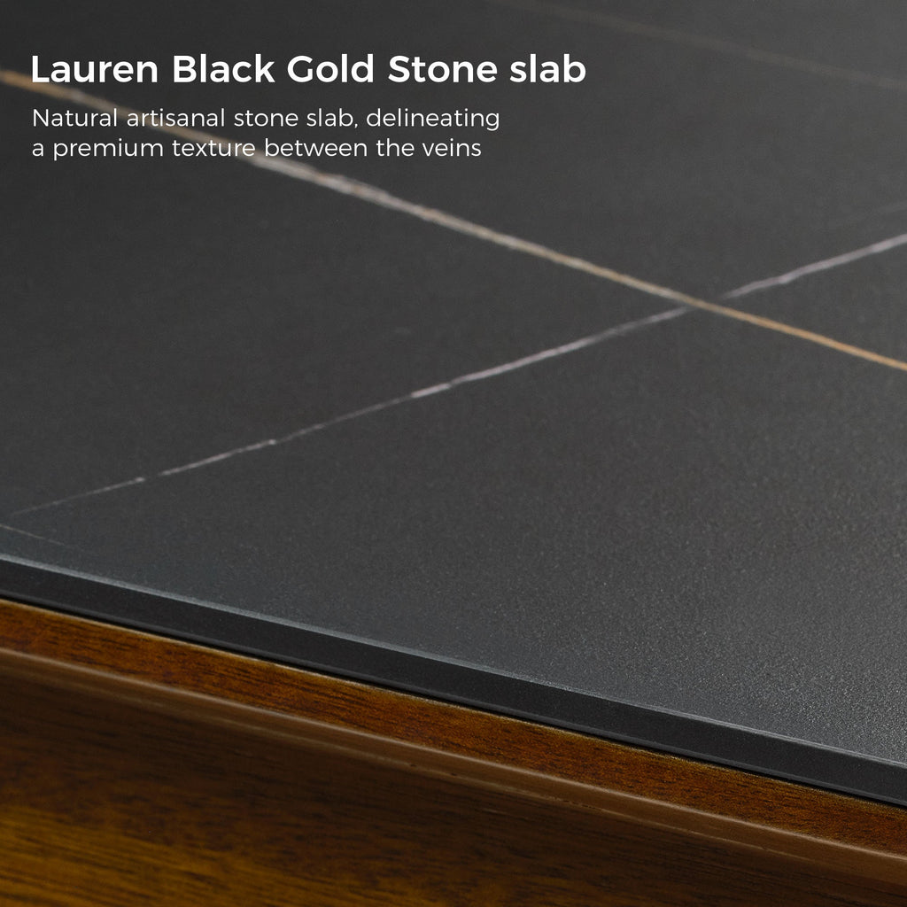 63x23 L-Shaped Height Adjustable Executive Desk, Black and Gold Sintered Stone