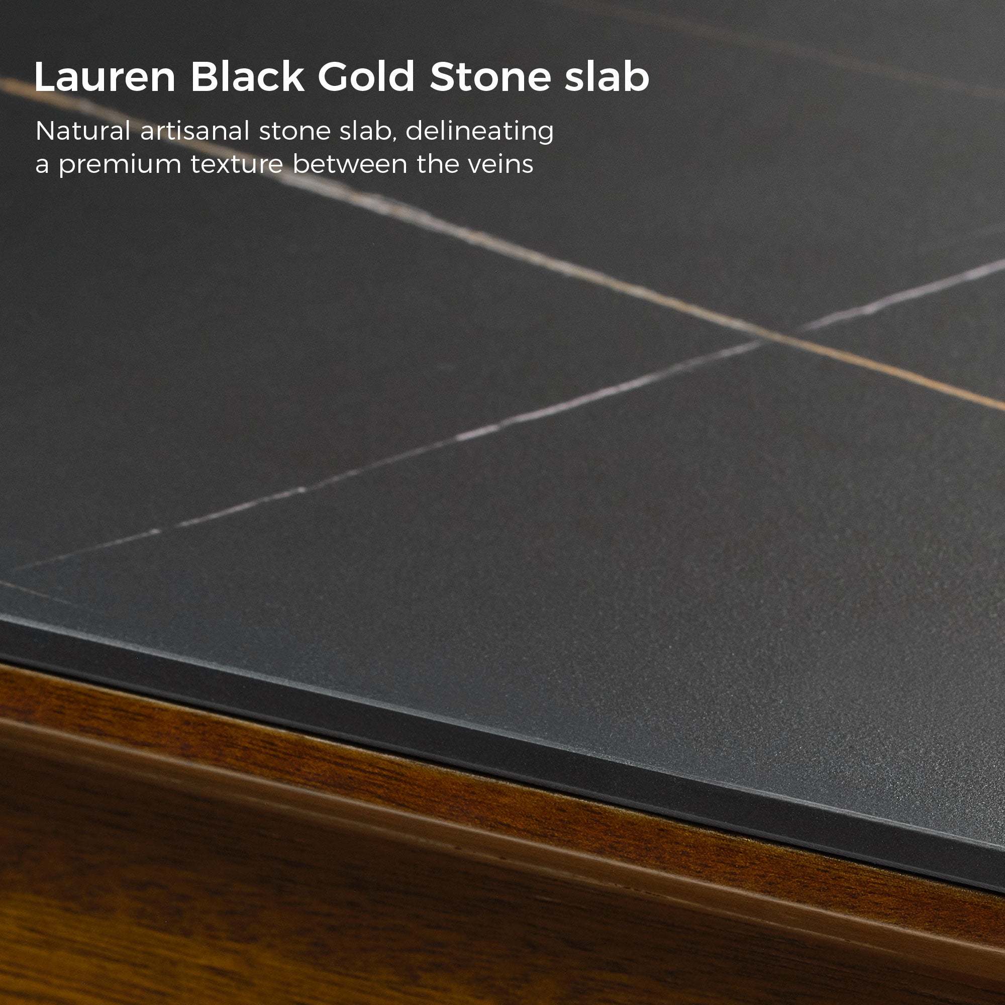 63x23 L-Shaped Height Adjustable Executive Desk, Black and Gold Sintered Stone