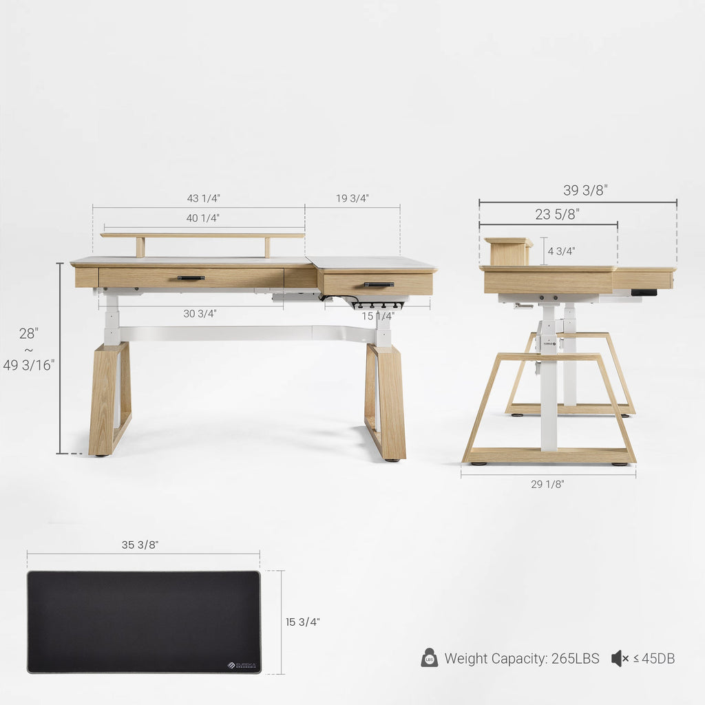 63x23 L-Shaped Height Adjustable Executive Desk, Black and Gold Sintered Stone