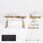 63x23 L-Shaped Height Adjustable Executive Desk, Black and Gold Sintered Stone