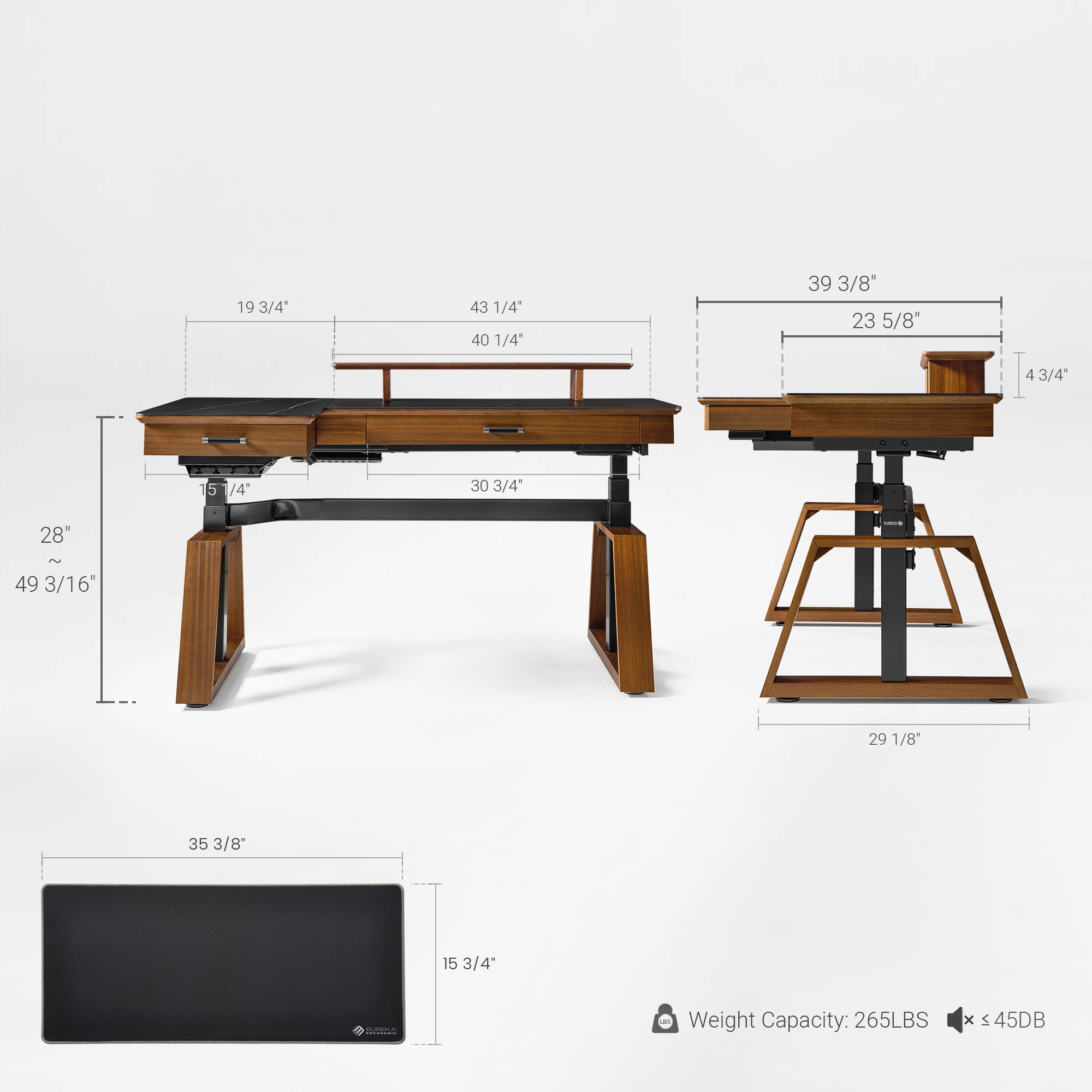 63x23 L-Shaped Height Adjustable Executive Desk, Black and Gold Sintered Stone