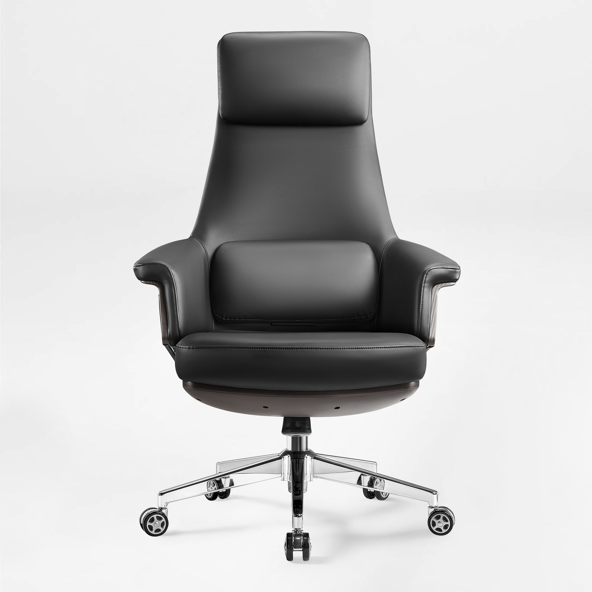 Genuine Leather Executive Office Chair - Leather & Metal Luxury