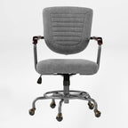 Retro PU Leather Task Office Chair - Solid Wood Arms