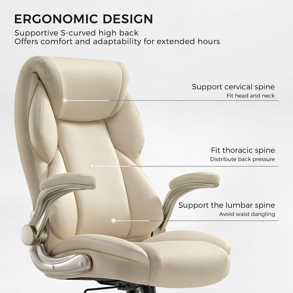 Faux Leather Home Office Chair - Ergonomic Cream