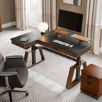 63x23 L-Shaped Height Adjustable Executive Desk, Black and Gold Sintered Stone